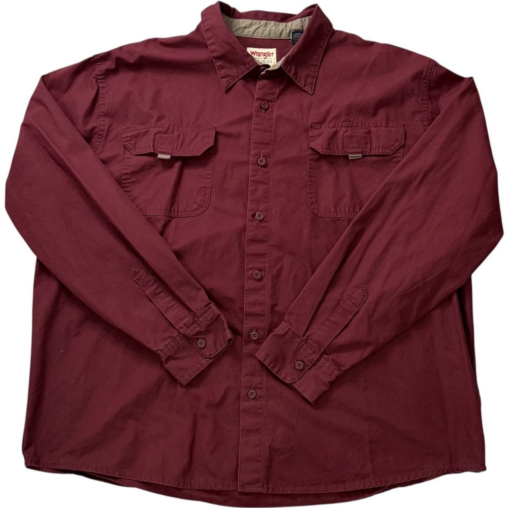 Wrangler Authentics 2XL Maroon Button Down Shirt Mens Long Sleeve Workwear‎